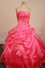 Beautiful ball gown strapless floor-length organza appliques watermelon quinceanera dresses FA-X-077