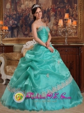 Customize Sweetheart neckline A-line Appliques and Ruch Quinceanera Dresses With Pick-ups In Summer In Trujillo Honduras  Style QDZY400FOR