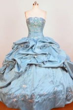 Gorgeous Ball Gown Strapless Floor-Length Blue Appliques and Beading Quinceanera Dresses Style FA-S-366