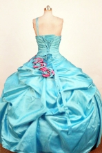 Informal Ball Gown Strapless Floor-Length Blue Hand Flower Quinceanera Dresses Style FA-S-293