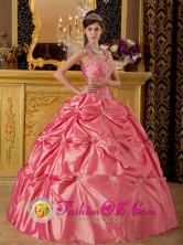 Luxuriously stunning Halter Waltermelon 2013 Santa Rosa de Copan Honduras ball gown Quinceanera Dress Wholesale Style QDZY144FOR