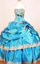 Modest Ball Gown Strapless Floor-length Quinceanera Dresses Appliques Style FA-Z-0345