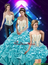 New Style 2015 Fall Hand Made Flowers and Beaded Quinceanera Dresses with Pick Ups SJQDDT41001FOR