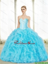 Perfect 2015 Summer Baby Blue Sweetheart Quinceanera Dresses with Beading and Ruffles SJQDDT72002FOR