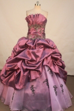 Perfect ball gown strapless floor-length taffeta appliques purple quinceanera dresses FA-X-098