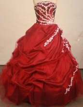 Perfect ball gown strapless floor-length taffeta wine red appliques quinceanera dresses FA-X-065