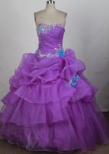 Popular Ball Gown Strapless Floor-length Fuchsia Quinceanera Dress Y042635