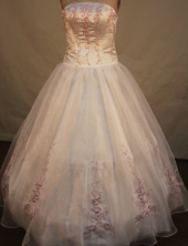 Popular ball gown strapless floor-length appliques white organza quinceanera dresses FA-X-085