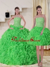 Pretty Strapless Spring Green Quince Dress with Beading and Ruffles QDZY257TZFOR