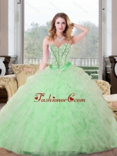 Remarkable Beading and Ruffles Sweetheart 15 Quinceanera Dresses in Apple Green QDDTA68002FOR