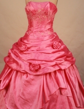 Simple ball gown strapless floor-length taffeta watermelon appliques quinceanera dresses FA-X-074