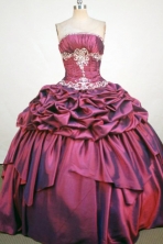 Sweet Ball Gown Strapless Floor-Length Burgundy Beading and Applqiues Quinceanera Dresses Style FA-S-305