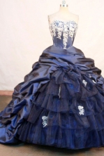 Wonderful ball gown sweetheart-neck chapel taffeta navy blue quinceanera dresses FA-X-148