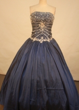 pretty ball gown strapless floor-length taffeta beading navy blue quinceanera dresse FA-X-071