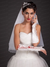 Chic Satin Elbow Length Fingerless Appliques Bridal Gloves JDZH0119FOR