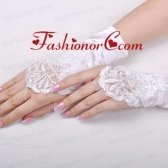 Gorgeous Satin Fingerless Wrist Length Bridal Gloves With Appliques ACCGL05FOR