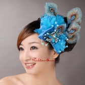 2013 Peacock Blue Feathers Headpieces Beading For Party TH038FOR