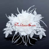 2014 White Pearl Lace and Feather Wedding Hair Flowers ACCHP050FOR
