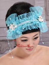 Aqua Blue Tulle Headpieces With Rhinestones and Imitation Pearls Decorate XTH089FOR