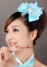 Beautiful Aqua Blue Taffeta and Organza Beading Feather Fascinators TH026FOR