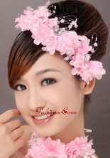 Beautiful Pink Taffeta Beading Hand Made Flowers Hair Combs TH028FOR
