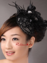 Black Lace and Feather Headpices With Imitation Beading Decorate For Party TH057FOR