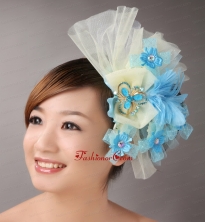 Blue Feather and Light Yellow Net Flower With Beading For Bridal  TH048FOR