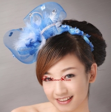 Blue Net and Feather With Beading Flower For Bridal  TH049FOR