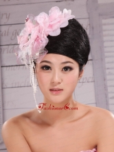 Custom Made Baby Pink Headpieces Organza and Tulle With Imitation Pearls and Beaded Decorate XTH075FOR