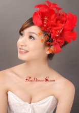 Elegant Red Feather Flowers Beading Womens Fascinators TH033FOR