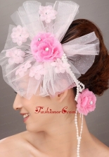 Fashionable Light Pink Tulle Hand Made Flowers Beading Fascinators For Party TH020FOR