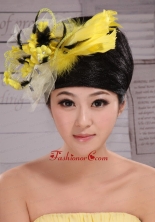 Fashionable Yellow and Black Feather Tulle Women s Fascinators  XTH097FOR