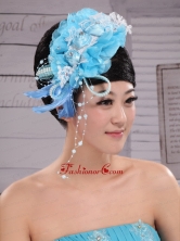Feather Custom Made Aqua Blue Headpices With Imitation Pearls and Flowers Decorate XTH085FOR