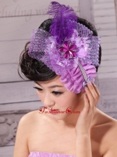 Feather Ribbon Pearl Lavender Bridal Headpiece  XTH036FOR