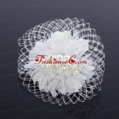 Feather and Tulle Imitation Pearls Feather Flower Hairpin for Outdoor ACCHP008FOR