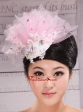 Fully Handmade Beaded and Appliques Decorate Baby Pink Headpieces XTH074FOR