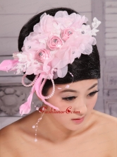Fully Handmade Beaded and Flowers Decorate For Party Rose Pink Headpieces XTH073FOR