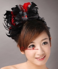 Fully Handmade Sweet Black and Red Headpieces Imitation Pearls With Feathers For Party  TH044FOR
