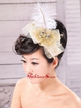 Gold Feather and Side Clamp Diamond For Headpieces XTH028FOR