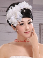 Headpiece White Pearls Large Flowers Embellishment XTH055FOR