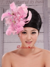 Imitation Pearls and Feather Decorate Tulle and Printing Fabric Headpices For Speciral Occasion Party  XTH079FOR