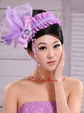 Lavender Headpiece For Party Pearl Feathers XTH042FOR