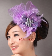 Lavender Headpieces White Pearl Crystal Satin Ribbon Flower  TH042FOR