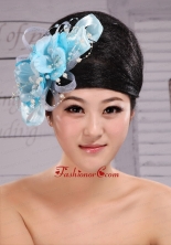 Light Blue Pearl Exclusive Taffeta and Organza Fascinator  XTH093FOR