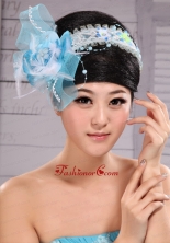 Light Blue Sweet Tulle Beading Feather Fascinator For Party XTH092FOR