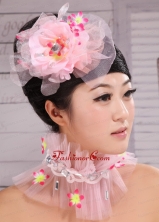 Light Pink Chiffon and Net Big Flowers With Rhinestones For Party  XTH072