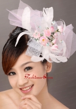 Light Pink Fashionable Tulle Feather Hand Made Flowers Beading Fascinators  TH022FOR
