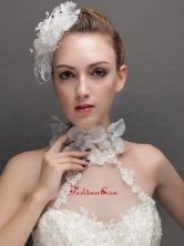 Lovely Net With Rhinestones Adorned Flowers Women s Fascinators Floral Choker Set UNION29T023FOR