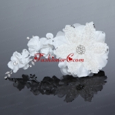 Pearl Lace and Tulle Wedding White Beading Hair Flowers ACCHP054FOR