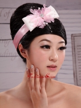 Pink Bowknot With Peals Satin Ribbon and Tulle Flowers New Arrival XTH061FOR